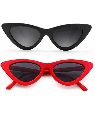 Cat Eye Sunglasses for Women VintageRetro Style Plastic Frame UV 400 Protection - Black- Red - CD18CX0R30H $7.06 Round