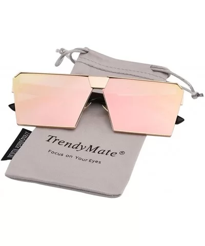 TrendyMate-Womens Men Reflective Mirror Large Square Metal Rimmed Sunglasses Unisex - Gold Pink - CZ182DKQ3LG $8.72 Square