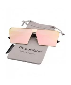 TrendyMate-Womens Men Reflective Mirror Large Square Metal Rimmed Sunglasses Unisex - Gold Pink - CZ182DKQ3LG $8.72 Square