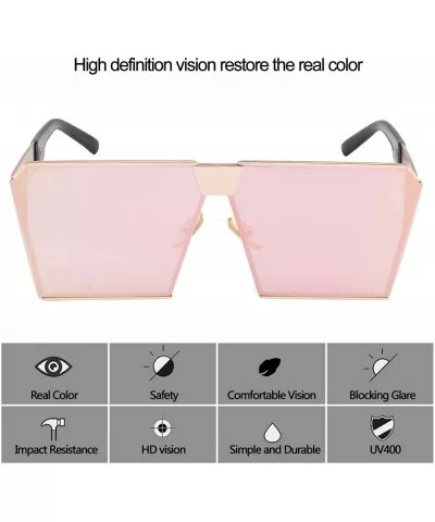 TrendyMate-Womens Men Reflective Mirror Large Square Metal Rimmed Sunglasses Unisex - Gold Pink - CZ182DKQ3LG $8.72 Square