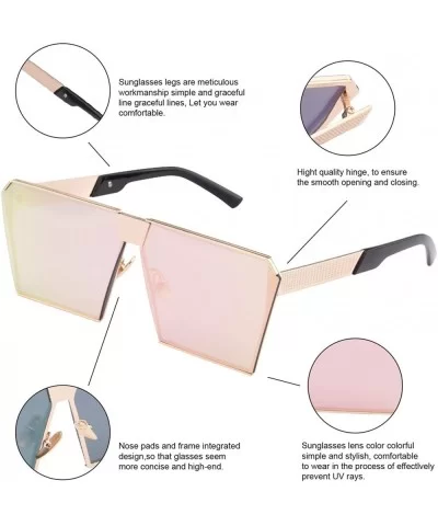 TrendyMate-Womens Men Reflective Mirror Large Square Metal Rimmed Sunglasses Unisex - Gold Pink - CZ182DKQ3LG $8.72 Square