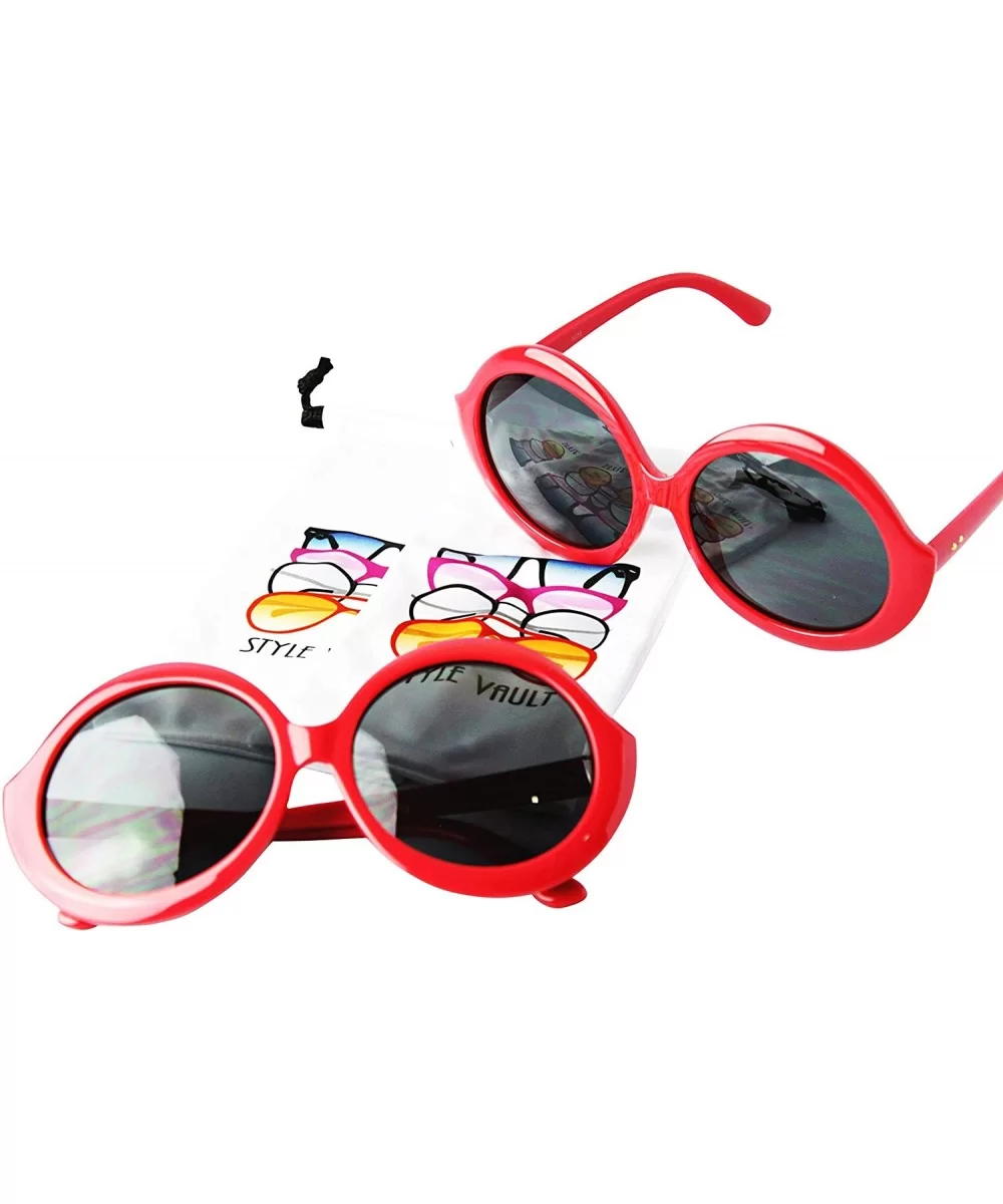 V3037-VP Plastic Oversize frame Round celebrity Sunglasses - 2-pack Red - C918Q6WQOZA $6.74 Oval