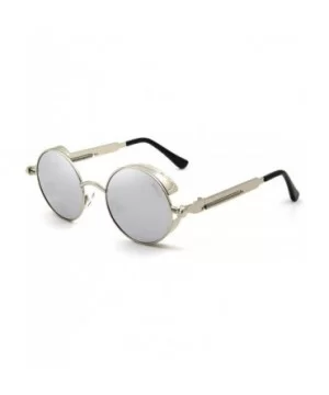 Round Steampunk Sunglasses for Women Men Vintage Retro Circle Metal Frame Eyewear Shades - CO1972RRE30 $8.73 Round