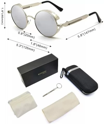 Round Steampunk Sunglasses for Women Men Vintage Retro Circle Metal Frame Eyewear Shades - CO1972RRE30 $8.73 Round