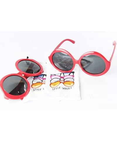 V3037-VP Plastic Oversize frame Round celebrity Sunglasses - 2-pack Red - C918Q6WQOZA $6.74 Oval