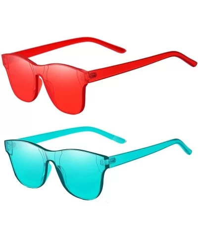 Rimless Sunglasses Colored Transparent Eyewear - Red and Green - C018QNK6RMI $7.86 Oversized