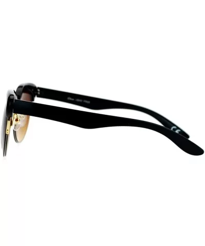 Womens Round Horn Cat Eye Half Rim Sunglasses - Black Brown - CZ129K8MDTP $6.08 Cat Eye