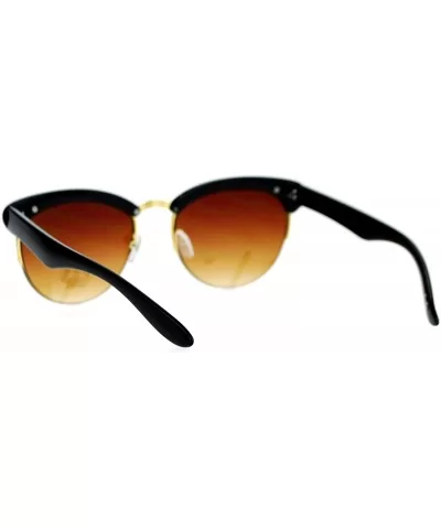 Womens Round Horn Cat Eye Half Rim Sunglasses - Black Brown - CZ129K8MDTP $6.08 Cat Eye