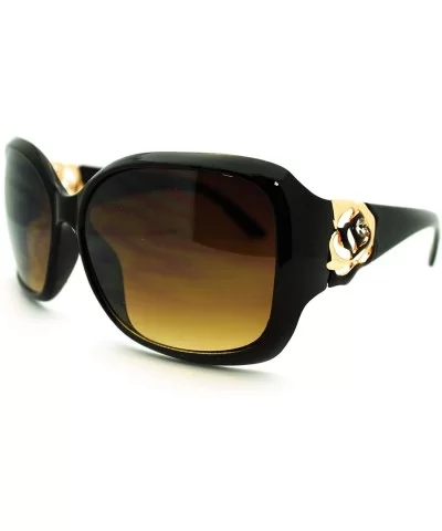 Rose Rhinestone Design Womens Oversized Square Sunglasses - Black Gold - CI186LUYWXG $6.97 Square