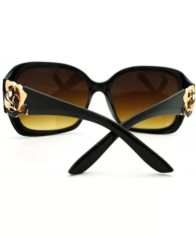 Rose Rhinestone Design Womens Oversized Square Sunglasses - Black Gold - CI186LUYWXG $6.97 Square