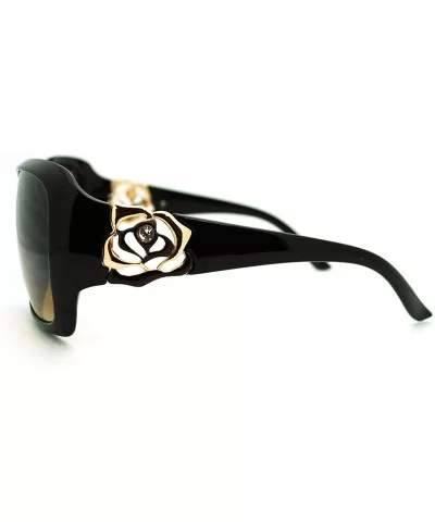 Rose Rhinestone Design Womens Oversized Square Sunglasses - Black Gold - CI186LUYWXG $6.97 Square