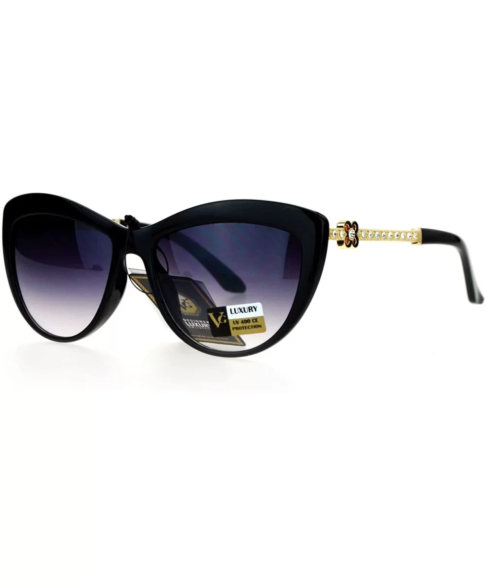 Womens Rhinestone Flower Jewel Cat Eye Sunglasses - Black - C112EO5NXAL $8.46 Cat Eye