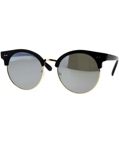 Womens Round Horn Rim Sunglasses Retro Chic Design Shades UV 400 - Black (Silver Mirror) - C918QQR7Q54 $6.86 Round