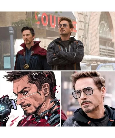 Tony Stark Sunglasses Vintage Square Metal Frame Eyeglasses for Men Women - Iron Man and Spider-Man Sun Glasses - CO18XTSH5EC...