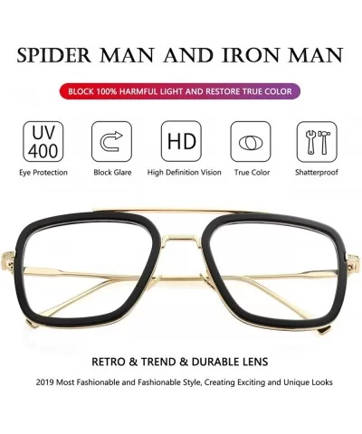 Tony Stark Sunglasses Vintage Square Metal Frame Eyeglasses for Men Women - Iron Man and Spider-Man Sun Glasses - CO18XTSH5EC...