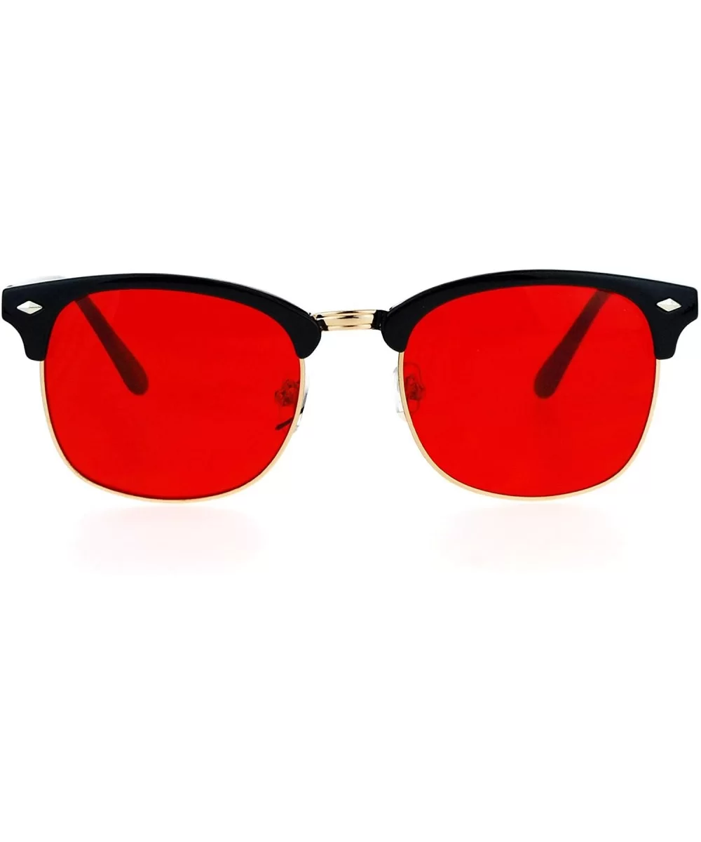 Mens Color Lens Half Horn Rim Classic Hipster DJ Sunglasses - Red - CX12O20SO7Q $7.83 Rectangular