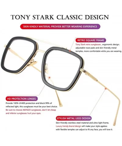 Tony Stark Sunglasses Vintage Square Metal Frame Eyeglasses for Men Women - Iron Man and Spider-Man Sun Glasses - CO18XTSH5EC...