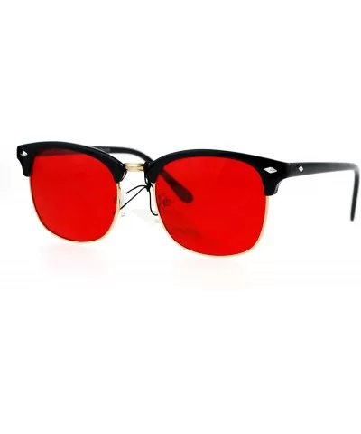 Mens Color Lens Half Horn Rim Classic Hipster DJ Sunglasses - Red - CX12O20SO7Q $7.83 Rectangular