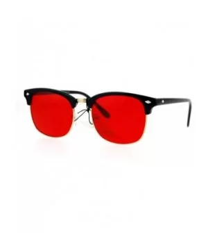 Mens Color Lens Half Horn Rim Classic Hipster DJ Sunglasses - Red - CX12O20SO7Q $7.83 Rectangular