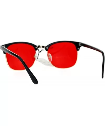 Mens Color Lens Half Horn Rim Classic Hipster DJ Sunglasses - Red - CX12O20SO7Q $7.83 Rectangular