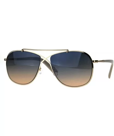 Rectangular Pilots Luxury Fashion Metal Rim Gradient Sunglasses - Gold Blue Peach - CI188I90OZZ $10.34 Rectangular