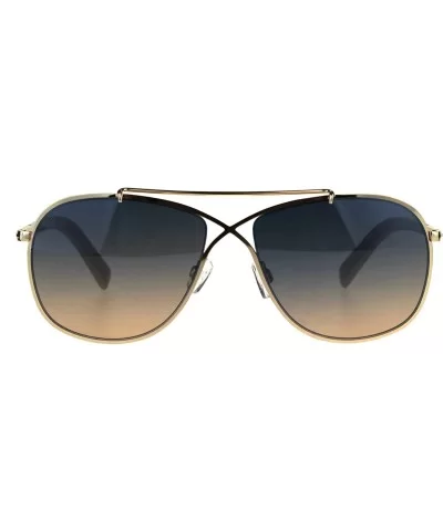 Rectangular Pilots Luxury Fashion Metal Rim Gradient Sunglasses - Gold Blue Peach - CI188I90OZZ $10.34 Rectangular