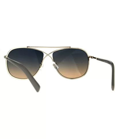 Rectangular Pilots Luxury Fashion Metal Rim Gradient Sunglasses - Gold Blue Peach - CI188I90OZZ $10.34 Rectangular