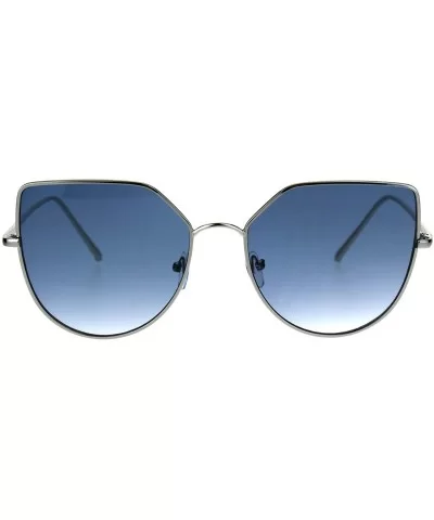 Womens Futuristic Flat Retro Cat Eye Style Pilots Metal Rim Sunglasses - Silver Blue - CU1869RGCK5 $9.62 Cat Eye