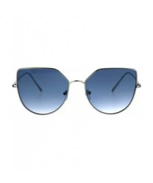 Womens Futuristic Flat Retro Cat Eye Style Pilots Metal Rim Sunglasses - Silver Blue - CU1869RGCK5 $9.62 Cat Eye