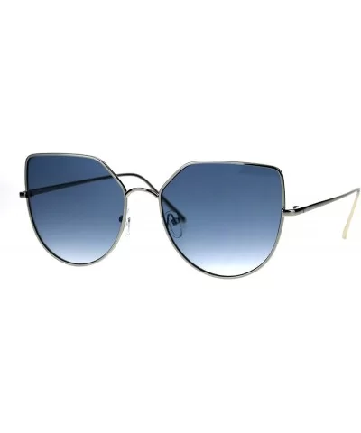 Womens Futuristic Flat Retro Cat Eye Style Pilots Metal Rim Sunglasses - Silver Blue - CU1869RGCK5 $9.62 Cat Eye