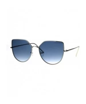 Womens Futuristic Flat Retro Cat Eye Style Pilots Metal Rim Sunglasses - Silver Blue - CU1869RGCK5 $9.62 Cat Eye