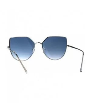 Womens Futuristic Flat Retro Cat Eye Style Pilots Metal Rim Sunglasses - Silver Blue - CU1869RGCK5 $9.62 Cat Eye