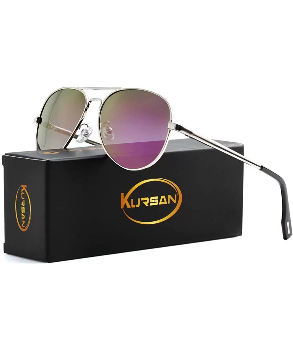 Polarized Aviator Sunglasses for Men Women Mirrored Lens - 100% UV400 Protection - 58MM - Silver/Purple Mirrored - CG198QCHR0...