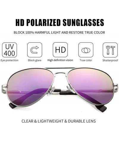 Polarized Aviator Sunglasses for Men Women Mirrored Lens - 100% UV400 Protection - 58MM - Silver/Purple Mirrored - CG198QCHR0...