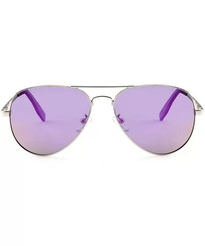 Polarized Aviator Sunglasses for Men Women Mirrored Lens - 100% UV400 Protection - 58MM - Silver/Purple Mirrored - CG198QCHR0...