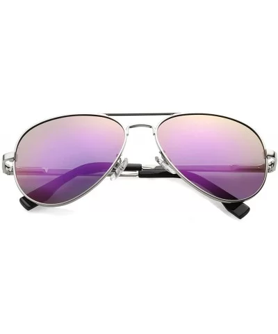 Polarized Aviator Sunglasses for Men Women Mirrored Lens - 100% UV400 Protection - 58MM - Silver/Purple Mirrored - CG198QCHR0...