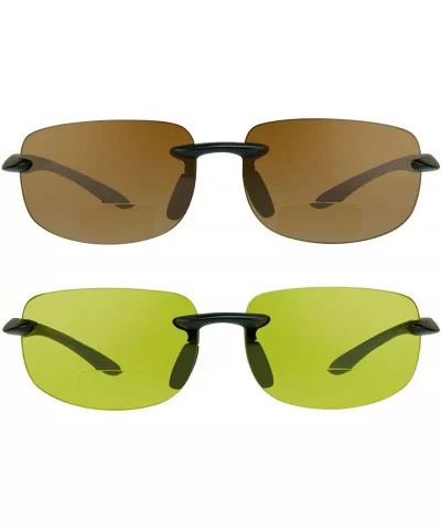 BIFOCAL Reading Sunglasses Yellow High Definition Smoke Brown Men Women - Hd Black & Yellow Black - CE18DA5OTHK $16.22 Rimless