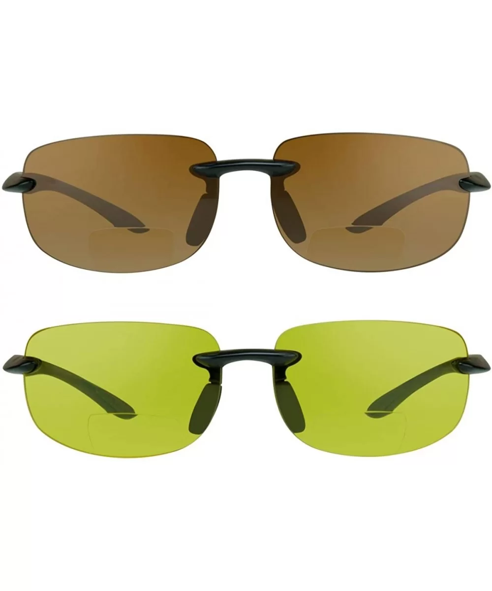 BIFOCAL Reading Sunglasses Yellow High Definition Smoke Brown Men Women - Hd Black & Yellow Black - CE18DA5OTHK $16.22 Rimless