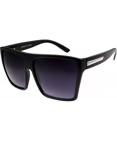 Large Retro Style Square Aviator Flat Top Sunglasses Shades - Black - Solid Lens - CX12BPTWW5R $8.48 Aviator