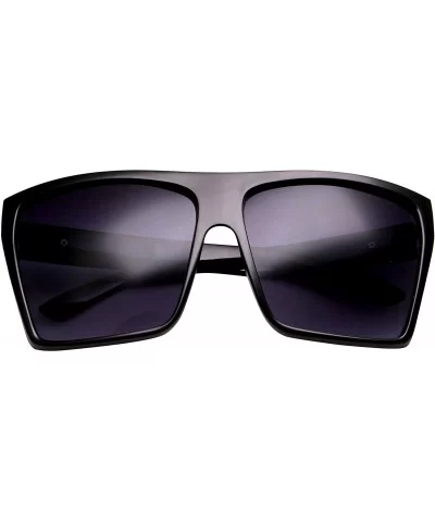 Large Retro Style Square Aviator Flat Top Sunglasses Shades - Black - Solid Lens - CX12BPTWW5R $8.48 Aviator