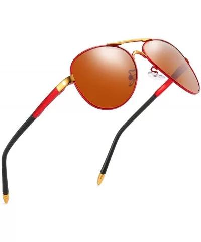 Luxury aviator Men's Polarized Driving Sunglasses shades For Men UV400 - Red Arm Gold Bridge Tea Lens - CJ18NZHGGZK $12.50 Go...