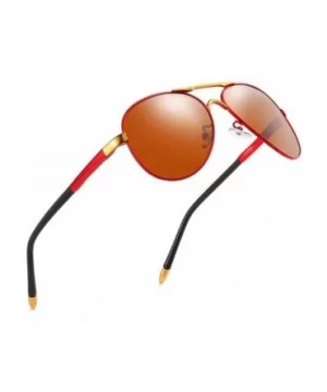 Luxury aviator Men's Polarized Driving Sunglasses shades For Men UV400 - Red Arm Gold Bridge Tea Lens - CJ18NZHGGZK $12.50 Go...