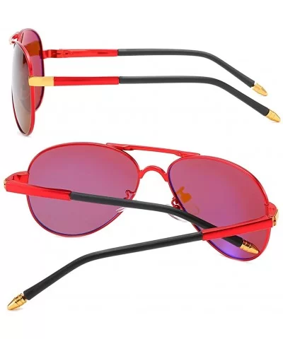 Luxury aviator Men's Polarized Driving Sunglasses shades For Men UV400 - Red Arm Gold Bridge Tea Lens - CJ18NZHGGZK $12.50 Go...