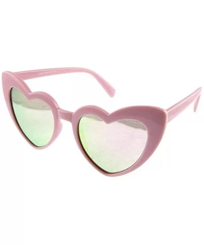 Heart Sunglasses - Cool 80s Retro Style Shades - Red - White - Pink - Black Frames - Pink - CA18RC0I39Q $6.59 Oversized