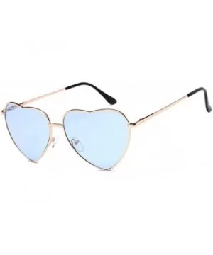 Heart Shaped Sunglasses Women Metal Frame Reflective Lens Sun protection Sunglasses - Blue - C818R4LUU53 $33.40 Shield