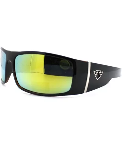 Insignia Optics Classic Men's Thick Temple Warp Around Biker Style Sunglasses - Black Orange - CJ11D2XK6SZ $7.44 Rectangular