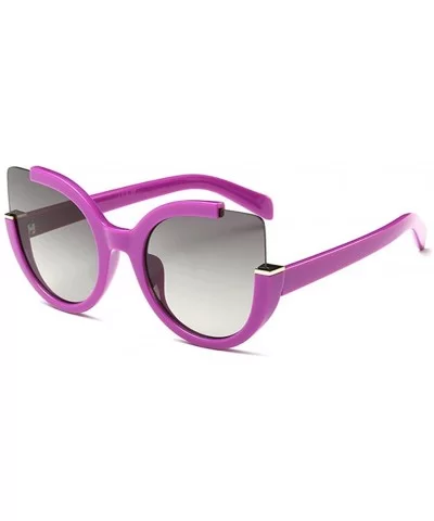 Popular Fashion Trends Lady's Cateye Sunglasses 3/4 Frame Lens 57mm - Purple/Black - CR12DAQ2FAX $16.95 Square