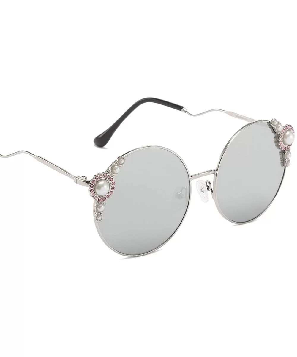 Classic Retro Designer Style Round Frame Pearl Sunglasses for Women Metal Resin UV 400 Protection Sunglasses - CE18T2TZS8S $1...