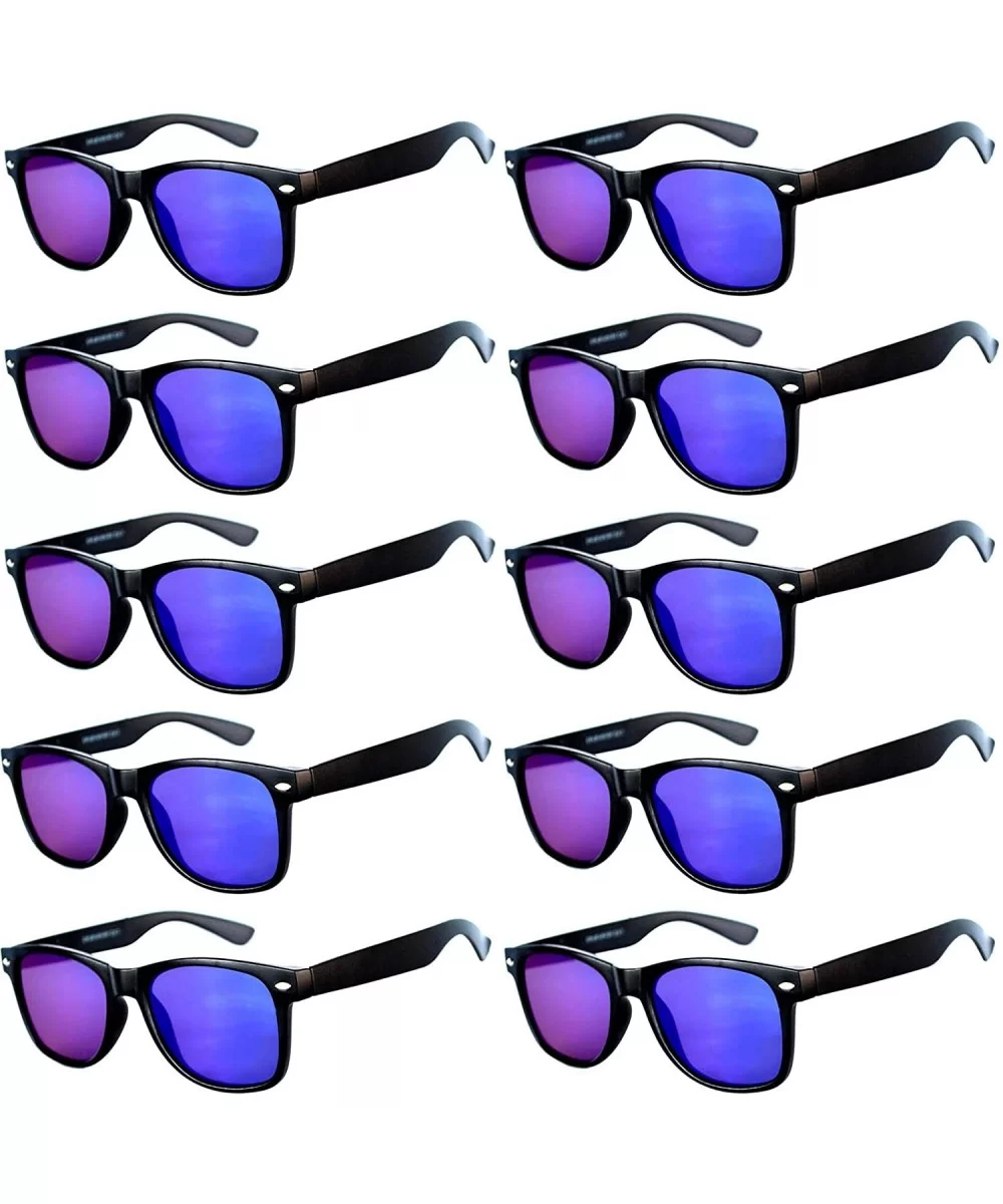 Wholesale of 10 Pairs Mirror Reflective Colored Lens Sunglasses Horn Rimmed Style - 10_pairs_flat_lens_blue_gren - CI12NTNME3...