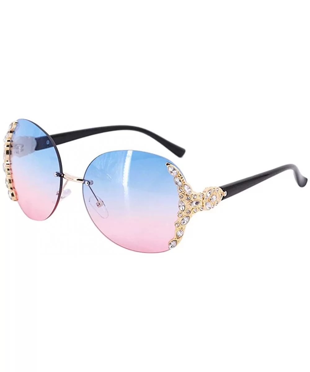 Sparkling Crystal Sunglasses UV Protection Rhinestone Sunglasses - Gold Frame Blue Pink Lens - C7199L7H8SW $10.72 Square